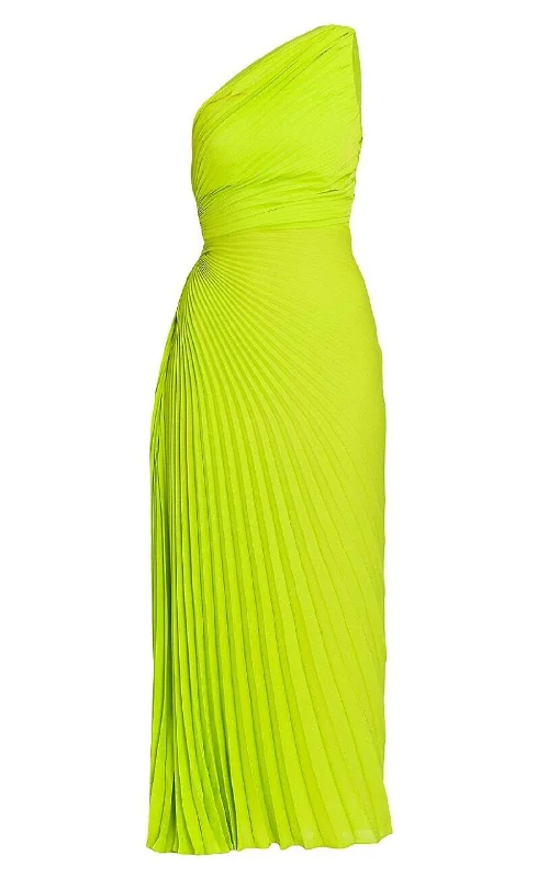 One-shoulder Pleated Silk Crepe Midi Dress