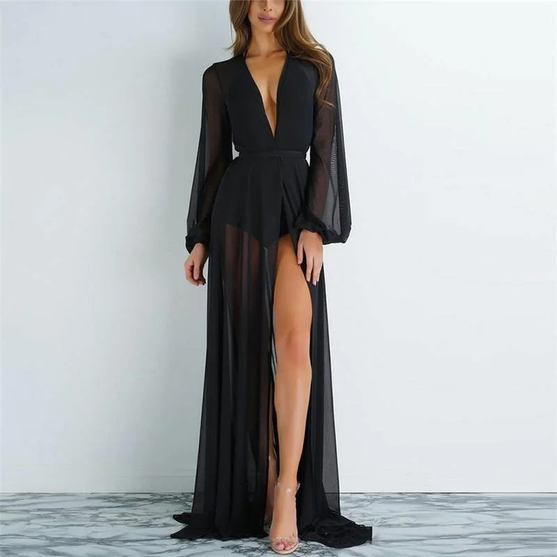 Women Kaftan Mesh Long Bikini Beach Dress