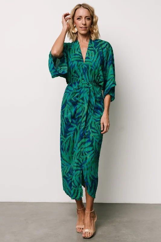 Janessa Midi Dress | Green + Blue Print