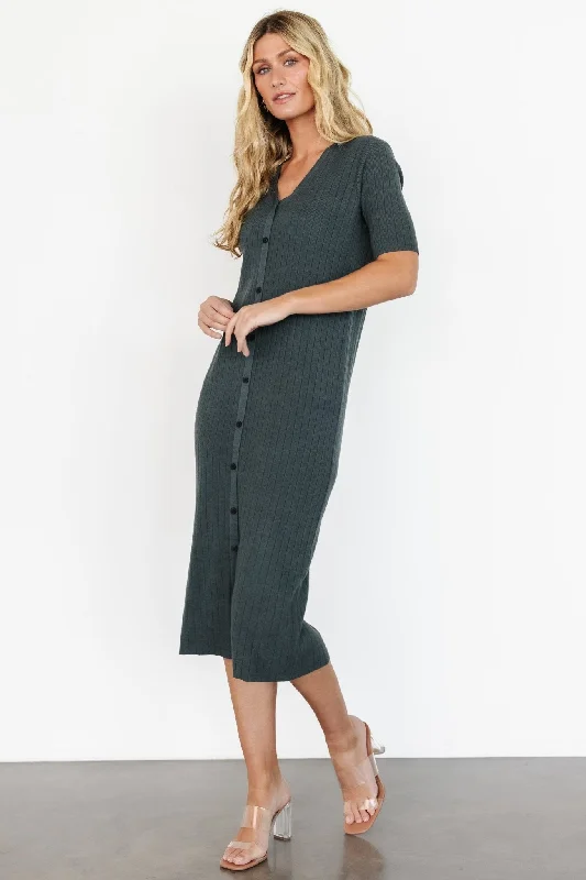 Alicia Ribbed Midi Dress | Dusty Jade