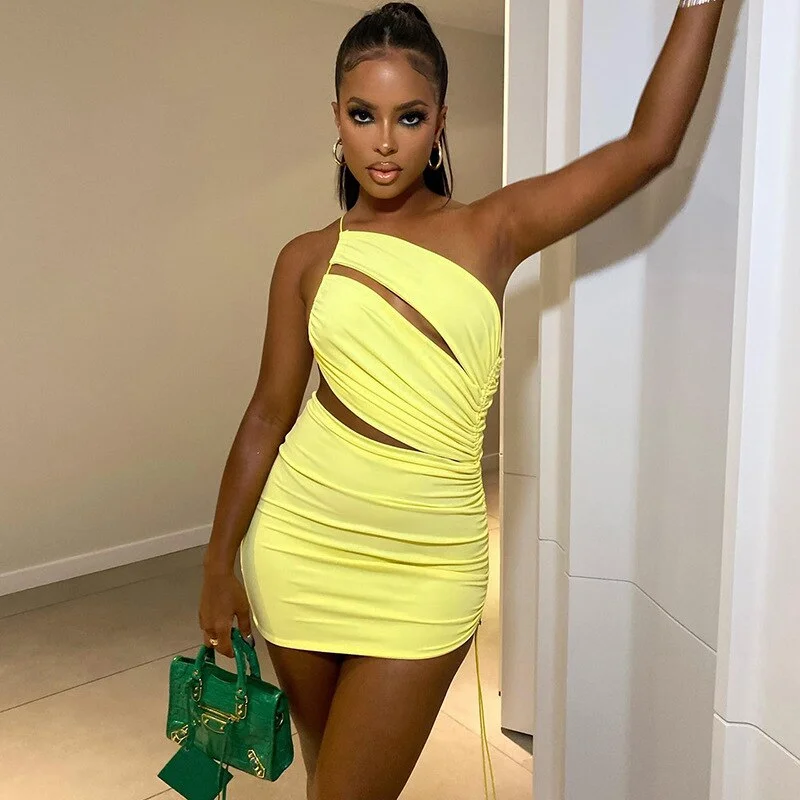 Yellow Hollow Sleeveless Backless Mini Dress