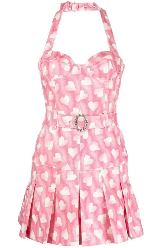 Heart-print Halterneck Mini Dress