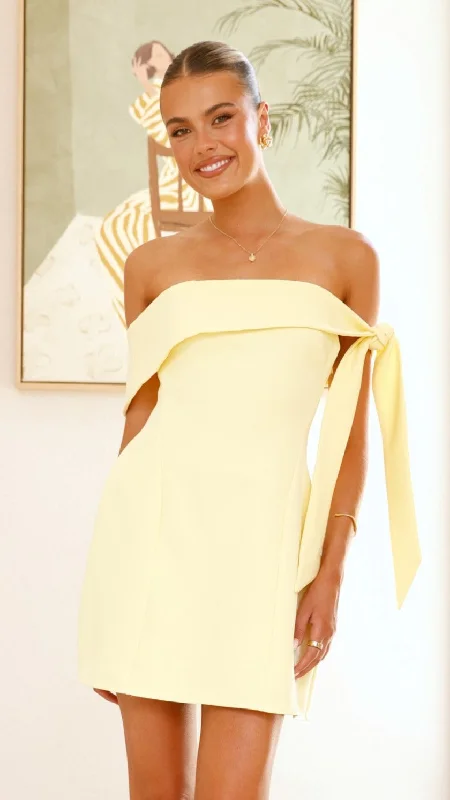 Halen Off Shoulder Mini Dress - Lemon