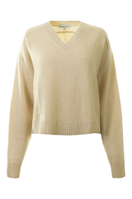 White & Warren Cashmere V-neck Sweater in Natural Heather