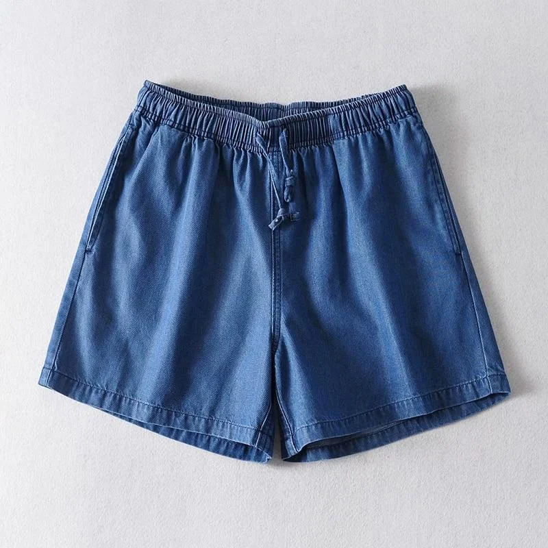 Denim Shorts Women's Drawstring Loose Pockets High Waist Casual Shorts