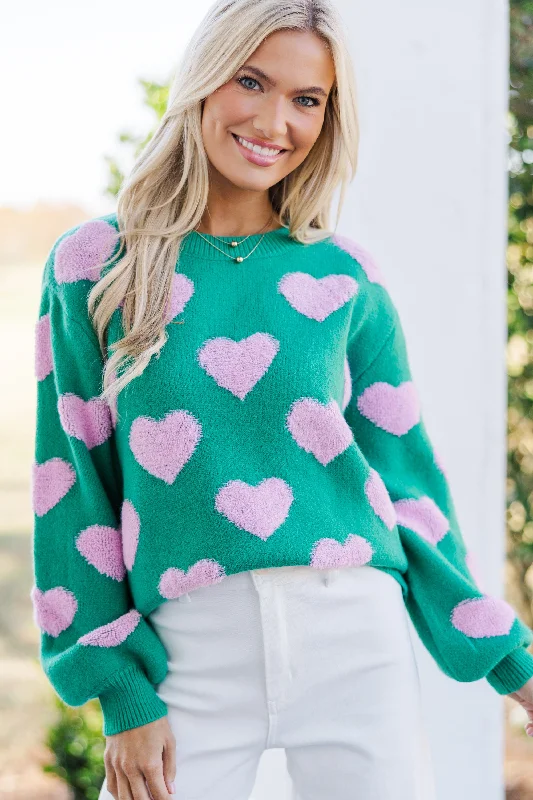 I'll Be there Green Fuzzy Heart Sweater