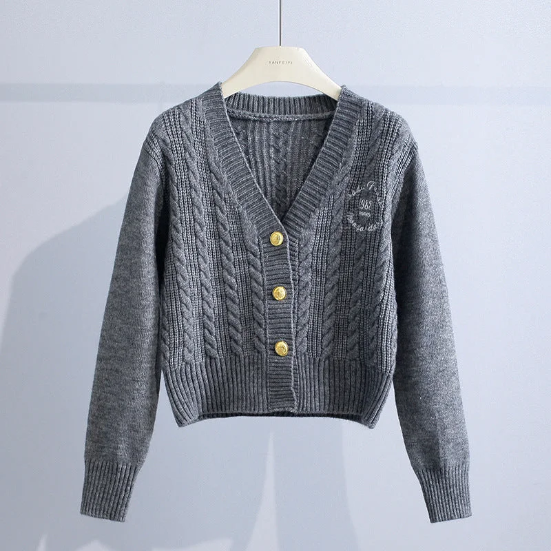 Women's Button Up Cardigan Fashion Short Twist Sweater