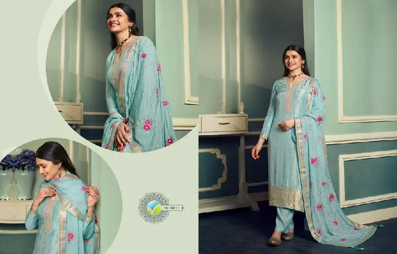 Light Blue Pure Viscose Jacquard Embroidered
Stone work Designer Suit