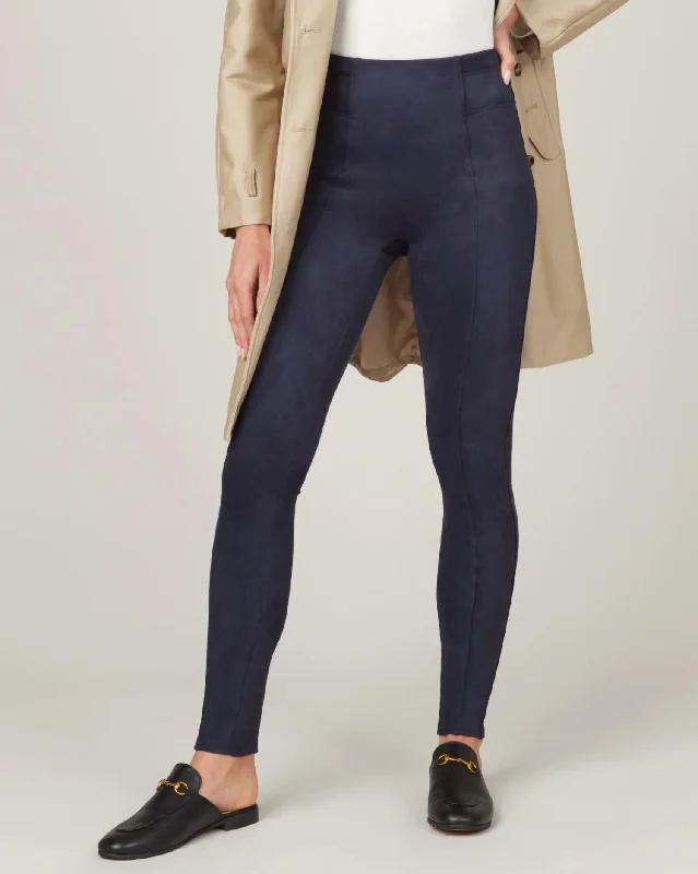 Faux Suede Leggings In Classic Navy