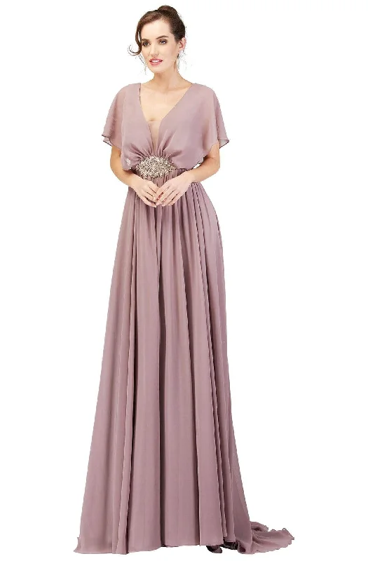 Cecilia Couture - 1850 Plunging V-Neck A-Line Dress