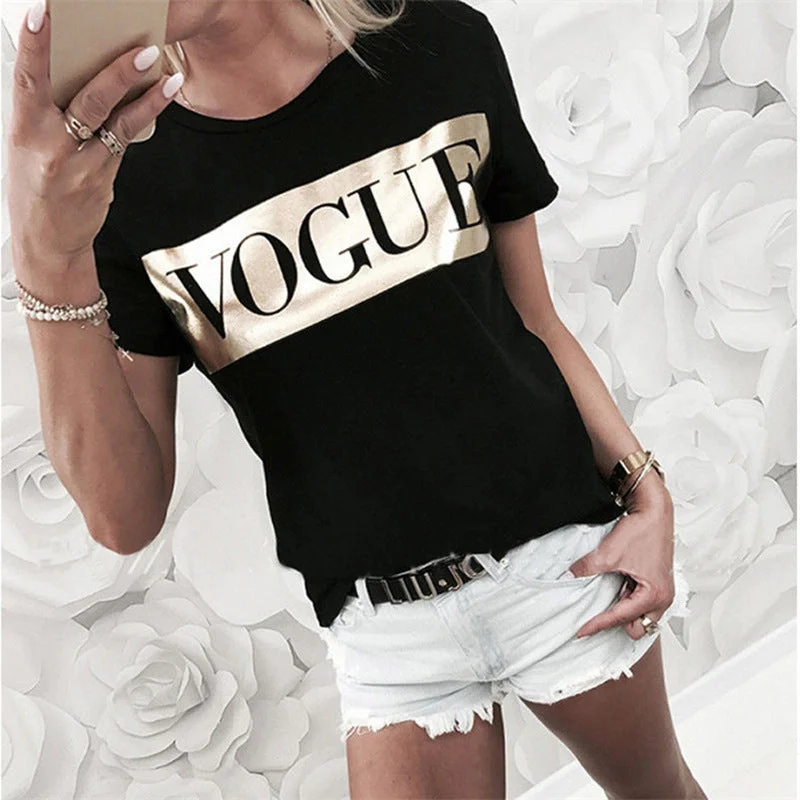 Women's friends VOGUE Print T-shirt Ladies Letter Top pokemon Short Sleeve Fashion O-neck TShirt Cotton T-Shirt Women's T Shirt