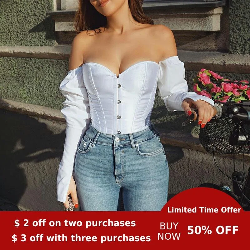 Evenworse off shoulder Sexy bubble sleeve top backless women's shirt leisure corset retro style women party night 2020 pluz size