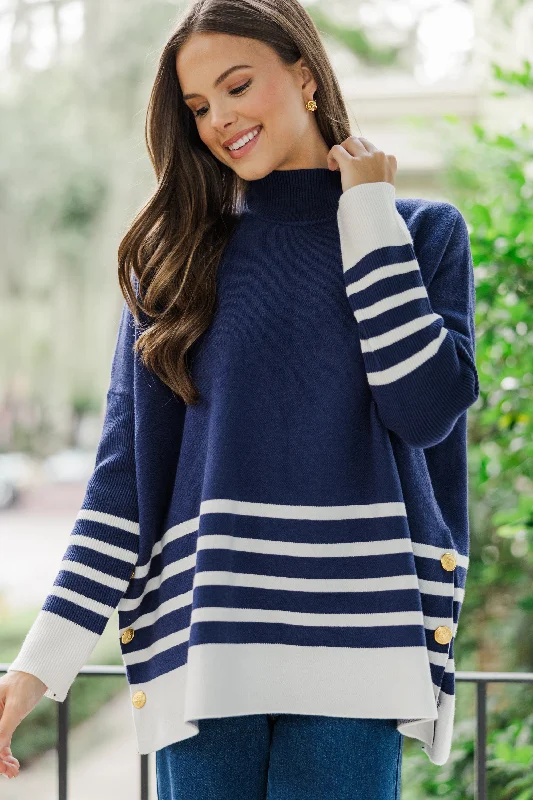 Maine Attraction Navy Blue Striped Sweater