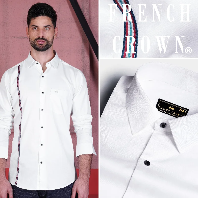 Bright White with Salomie and Black Subtle Sheen Piping Premium Cotton Shirt