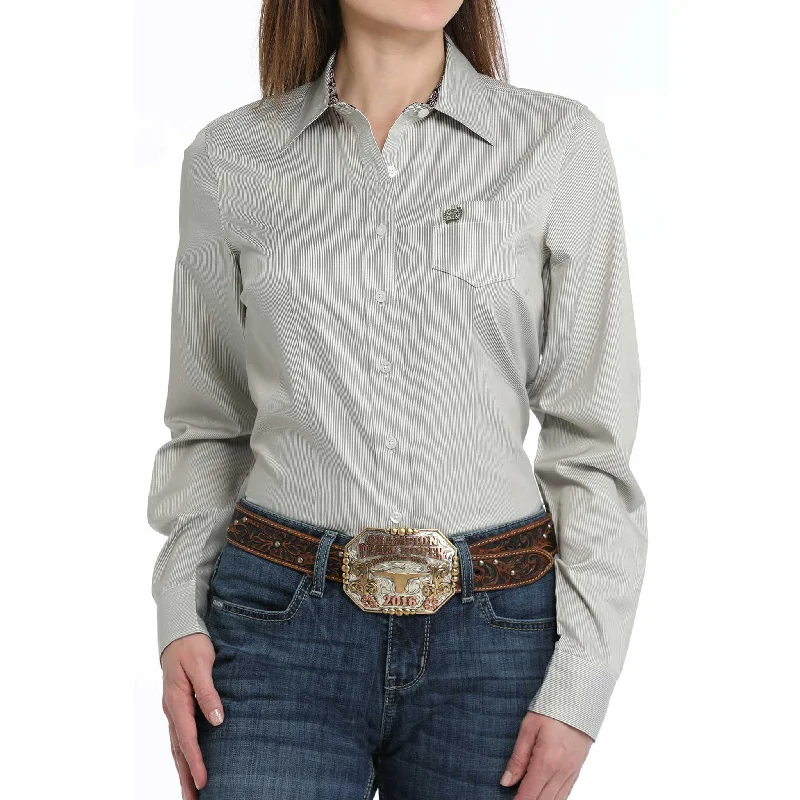 Cinch Women's Olive Stripe Tencel Shirt