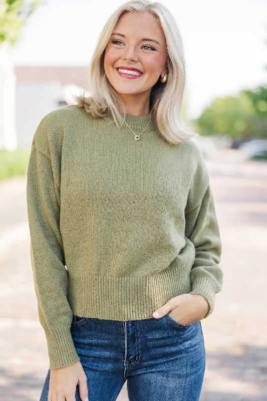 It's All Up To You Olive Green Drop Shoulder Sweater