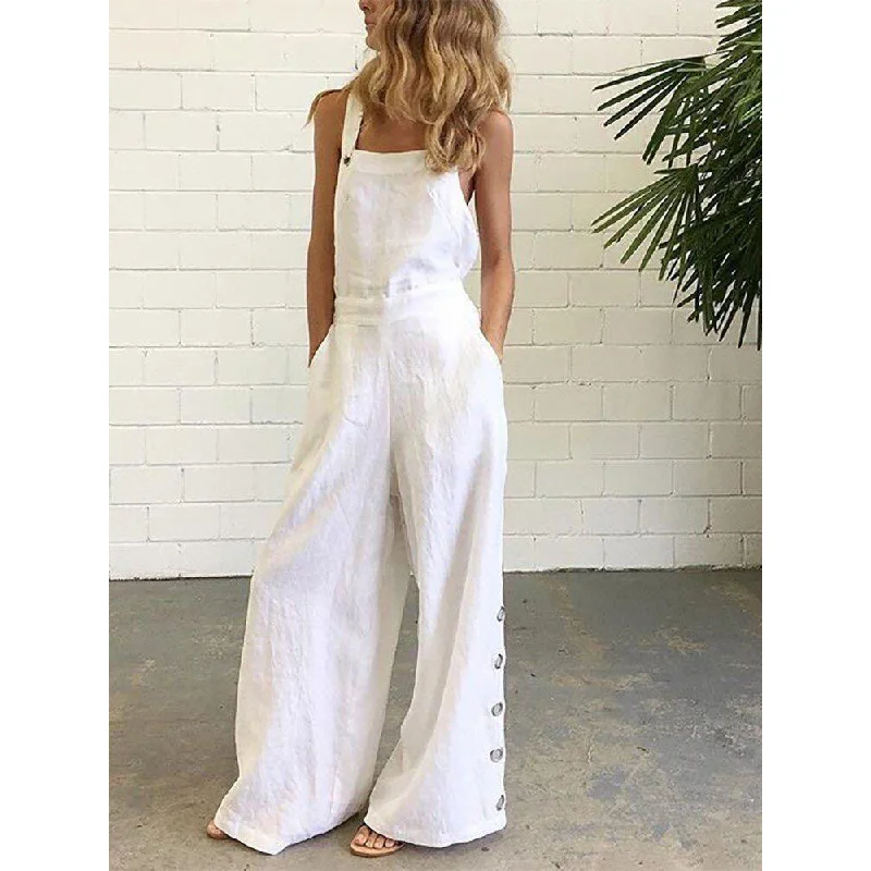 White Casual Women Loose Jumpsuits