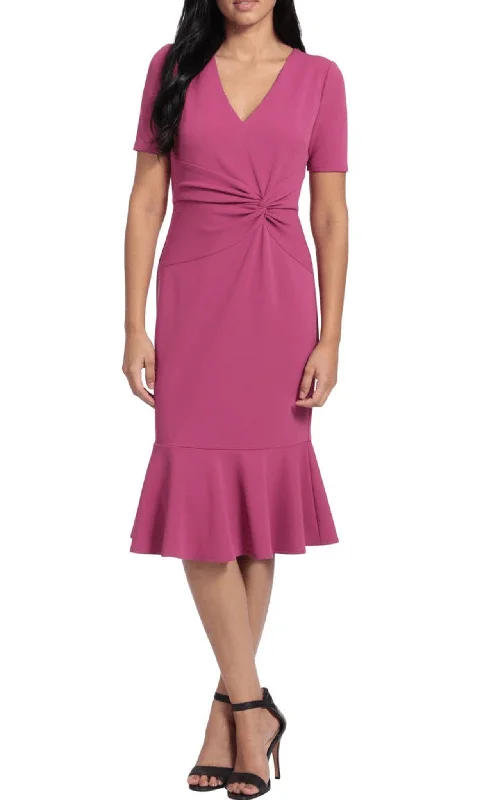 London Times T6064M - V-Neck Ruffled Hem Formal Dress