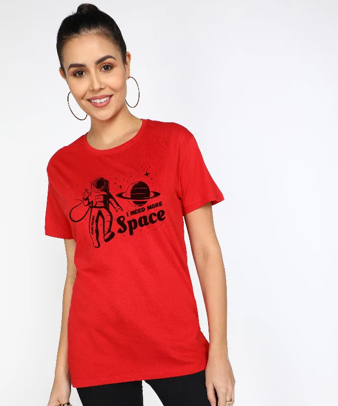 Womens Over Size Half Sleeve Printed T.shirts (Red)