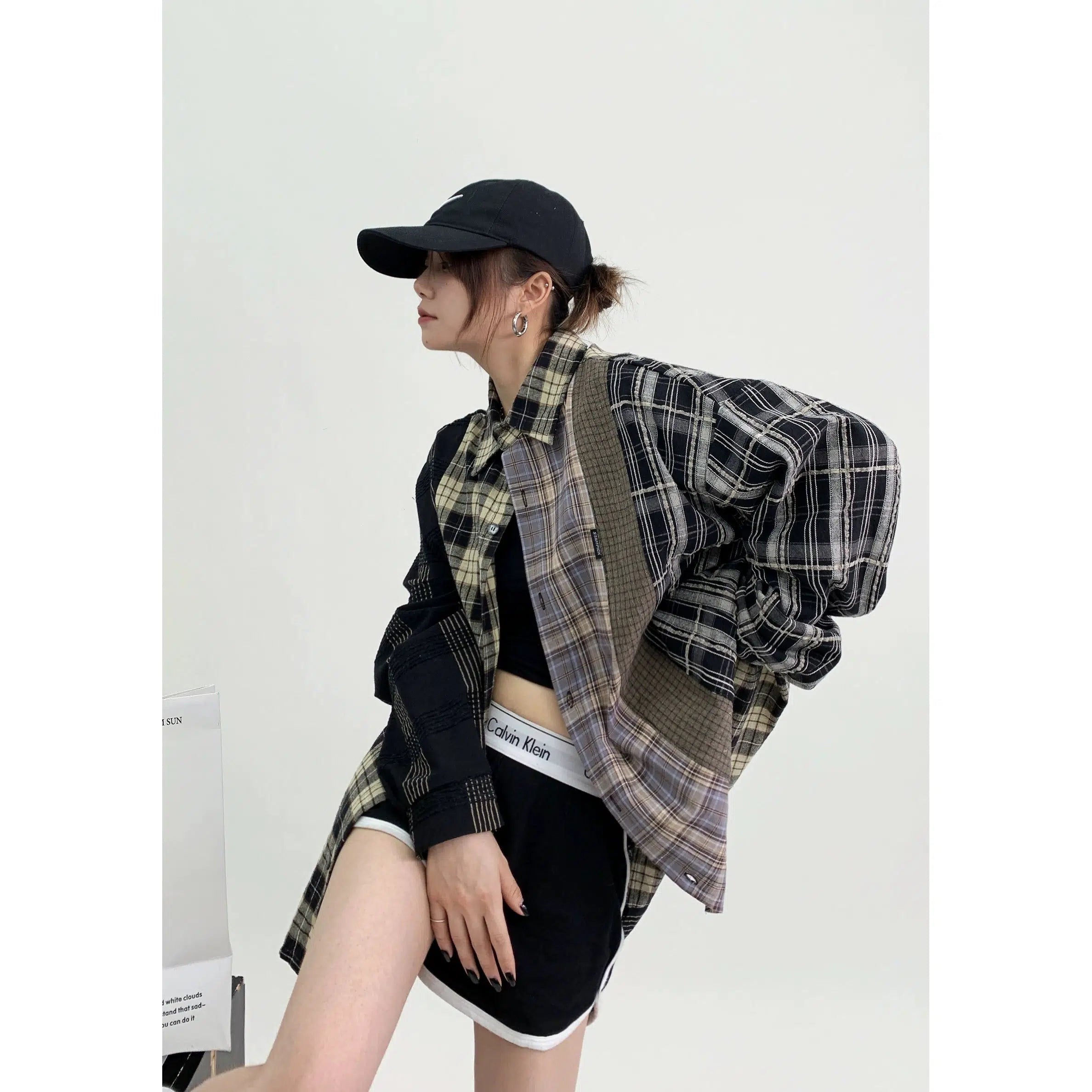 Plaid Patchwork Oversized Shirt