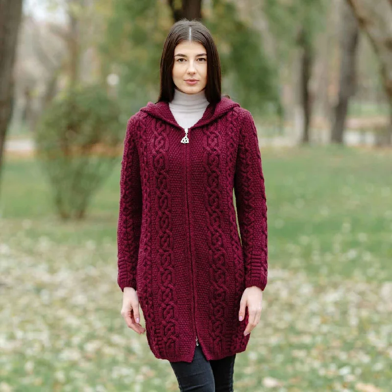 Women's Celtic Aran Knit Jacket, Wine