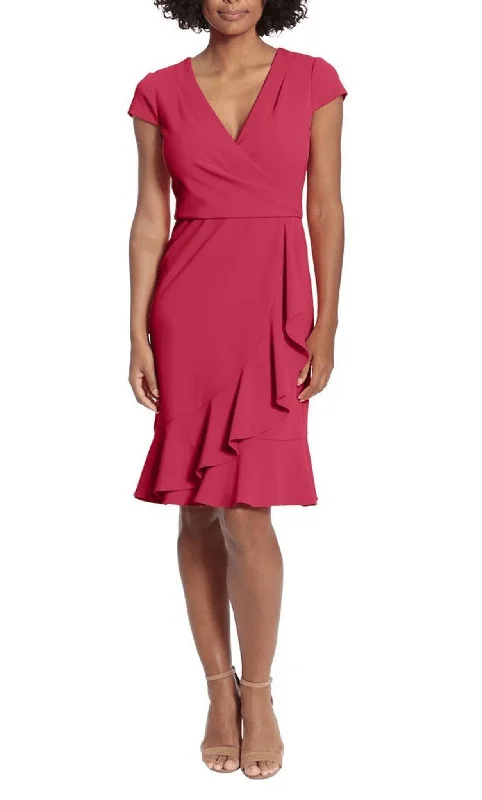 London Times T6702M - V-Neck Ruffle Drape Formal Dress