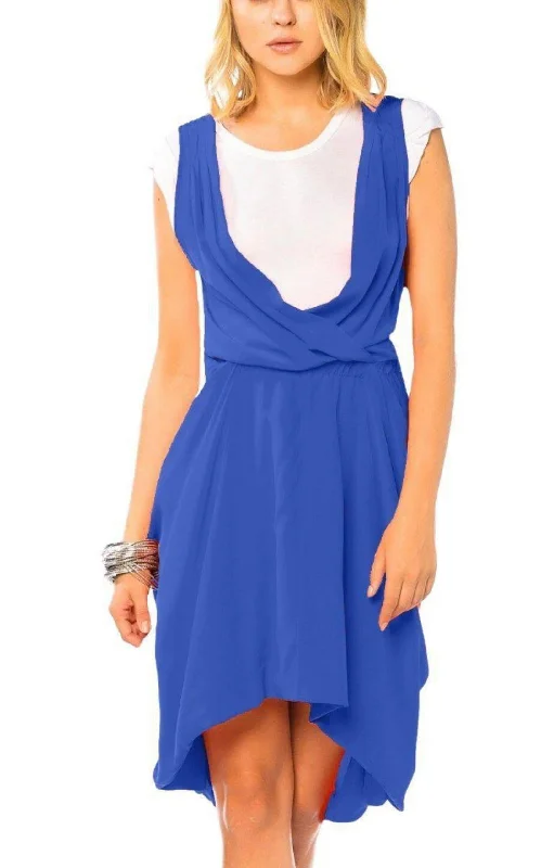 Royal Blue & White Silk Draped Dress