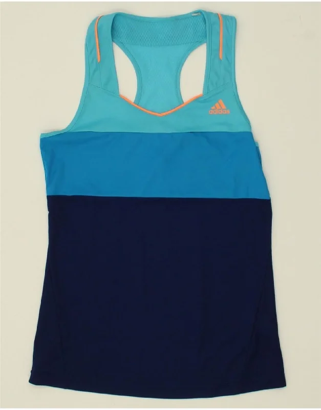 ADIDAS Womens Climacool Vest Top UK 8/10 Small Blue Colourblock Polyester