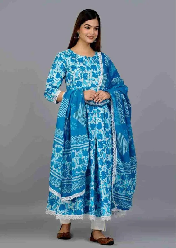 Light Blue Anarkali Kurti with Pant and Dupatta