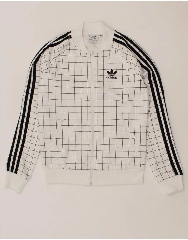 ADIDAS Womens Tracksuit Top Jacket UK 4 XS White Check Polyester