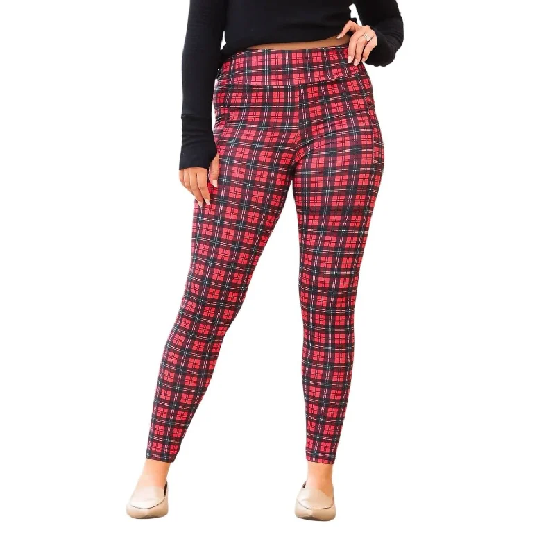 Holly Plaid Leggings In Red