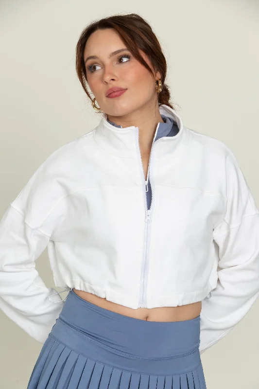 White Cinched Zip-Up Jacket