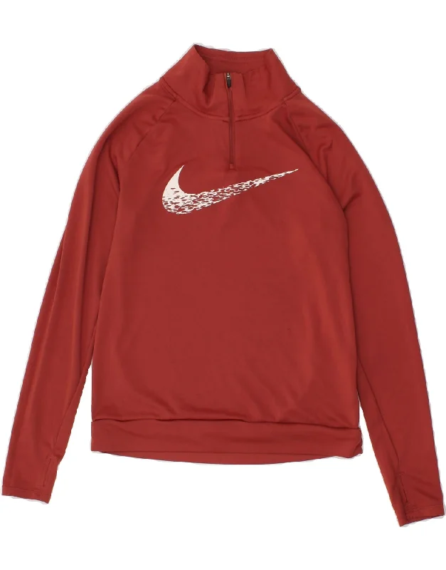 NIKE Womens Dri Fit Graphic Zip Neck Pullover Tracksuit Top UK 6 XS Red