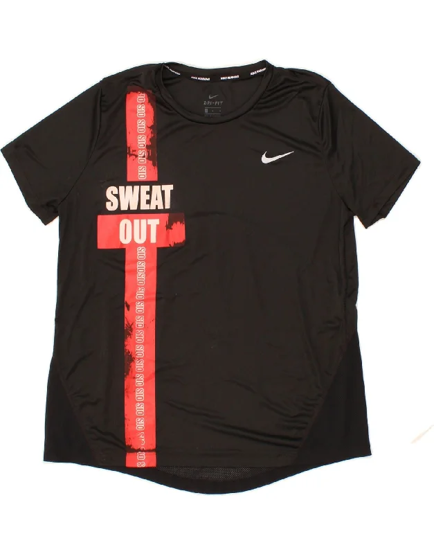 NIKE Womens Dri Fit Graphic T-Shirt Top UK 14 Large Black Colourblock