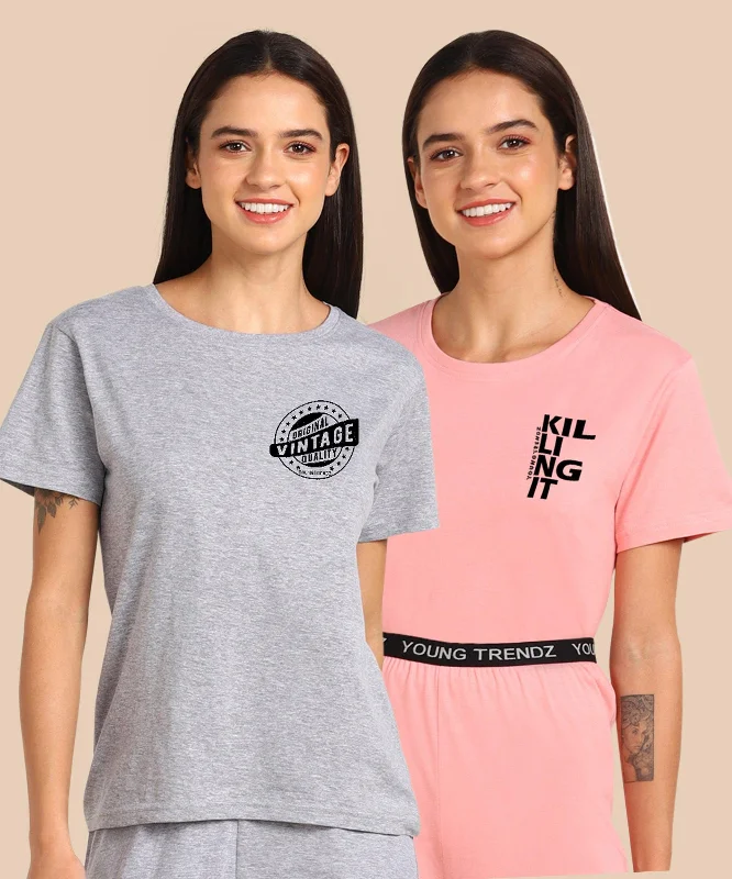 Womens Regular Fit  Combo Printed T Shirt