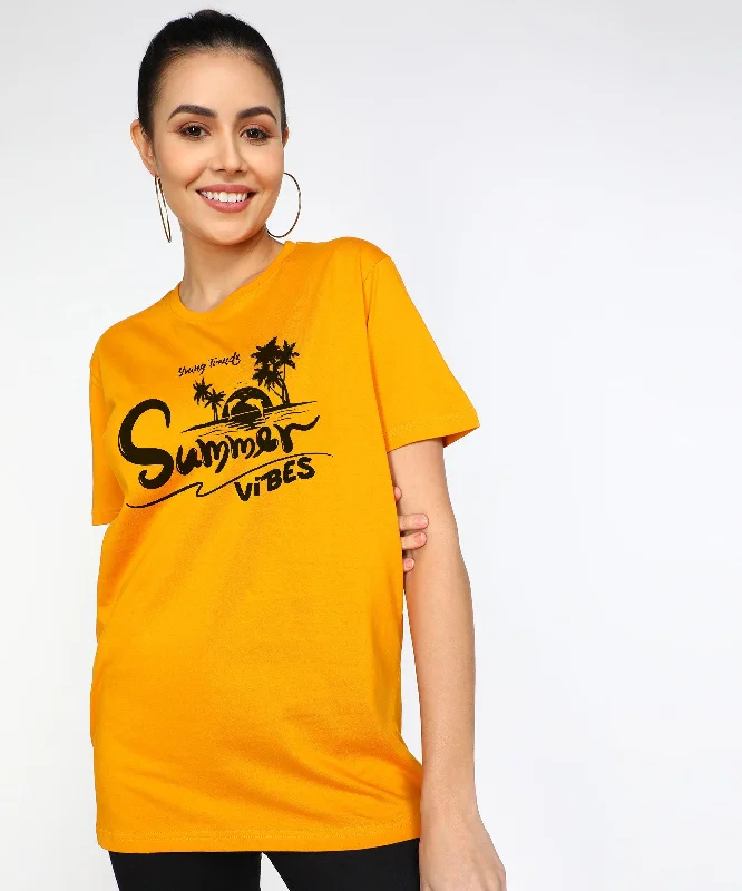 Womens Over Size Half Sleeve Printed T.shirts (Mustard)