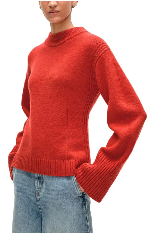 White & Warren Merino Cashmere Waisted Crewneck
 in Cottage Red