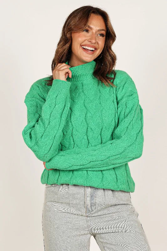 Elena Thick Cable Knit Sweater - Kelly Green