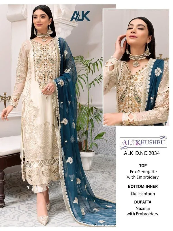 2034 Designer Heavy Embroidered Cream Pakistani Suit