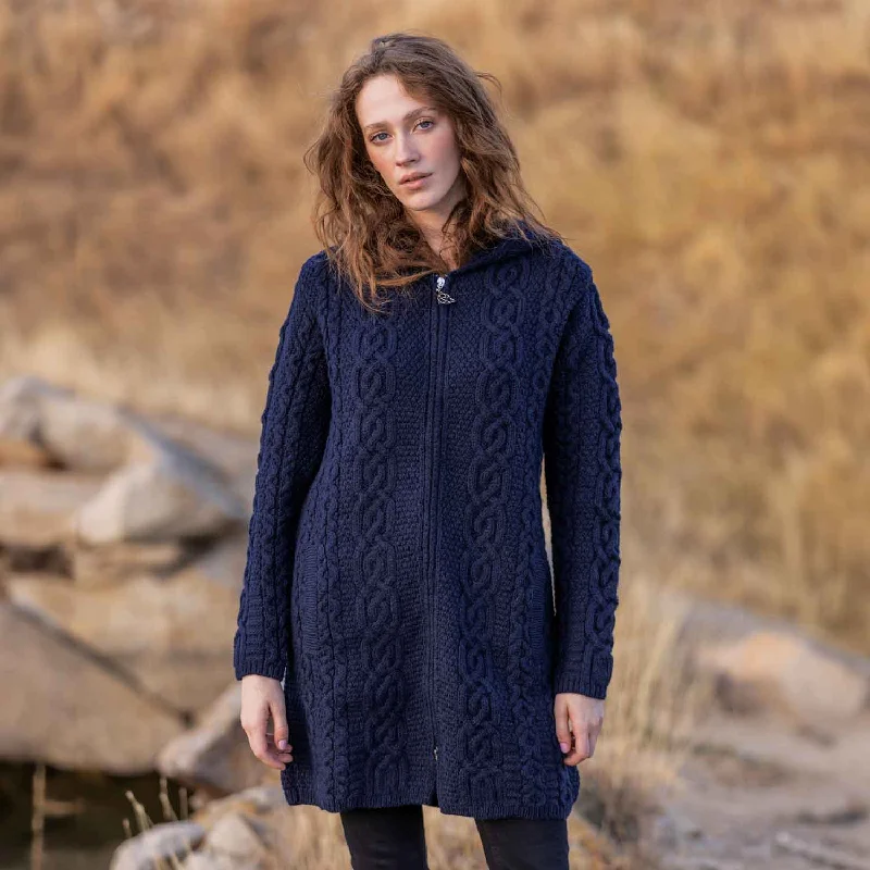 Women's Celtic Aran Knit Jacket, Navy