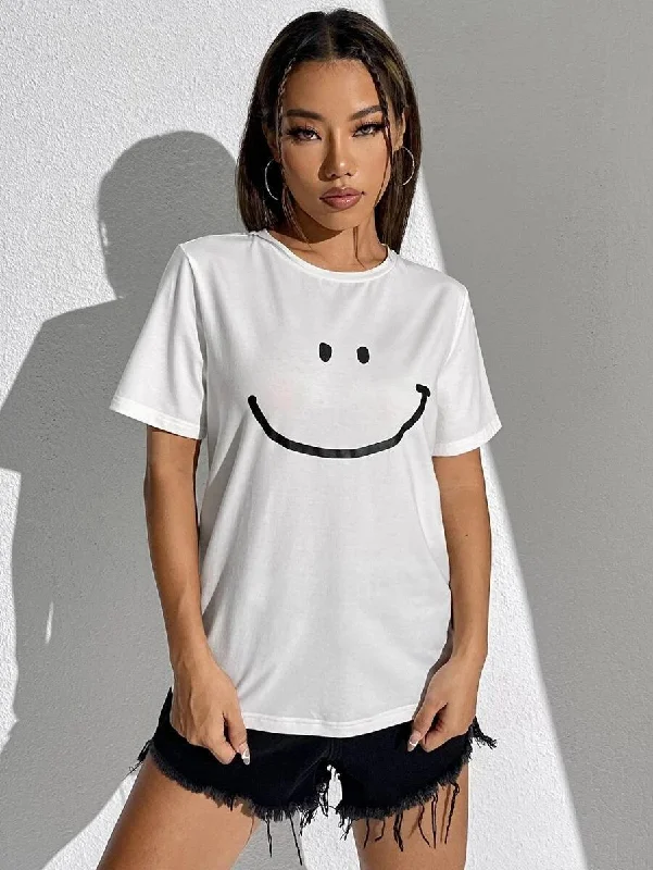 Womens Round Neck Printed White T.shirts