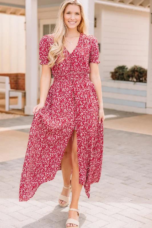 What A Doll Red Floral Maxi Dress