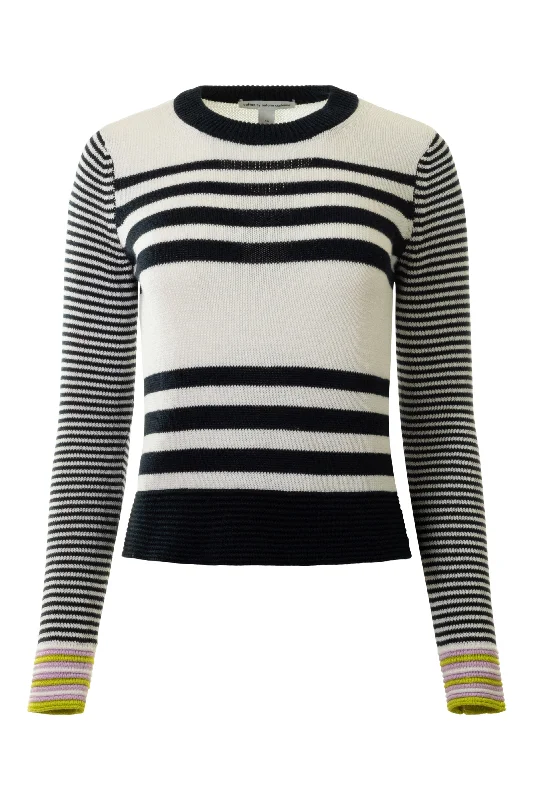 Autumn Cashmere Boxy Stripe Sweater in Navy Blue Combo