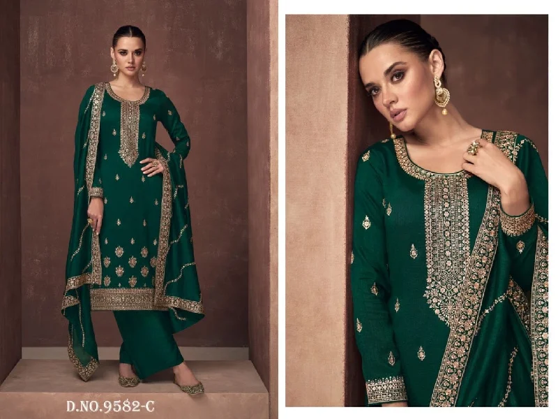 9582C Designer Premium Silk Embroidered Sequence Work Plazzo Suit