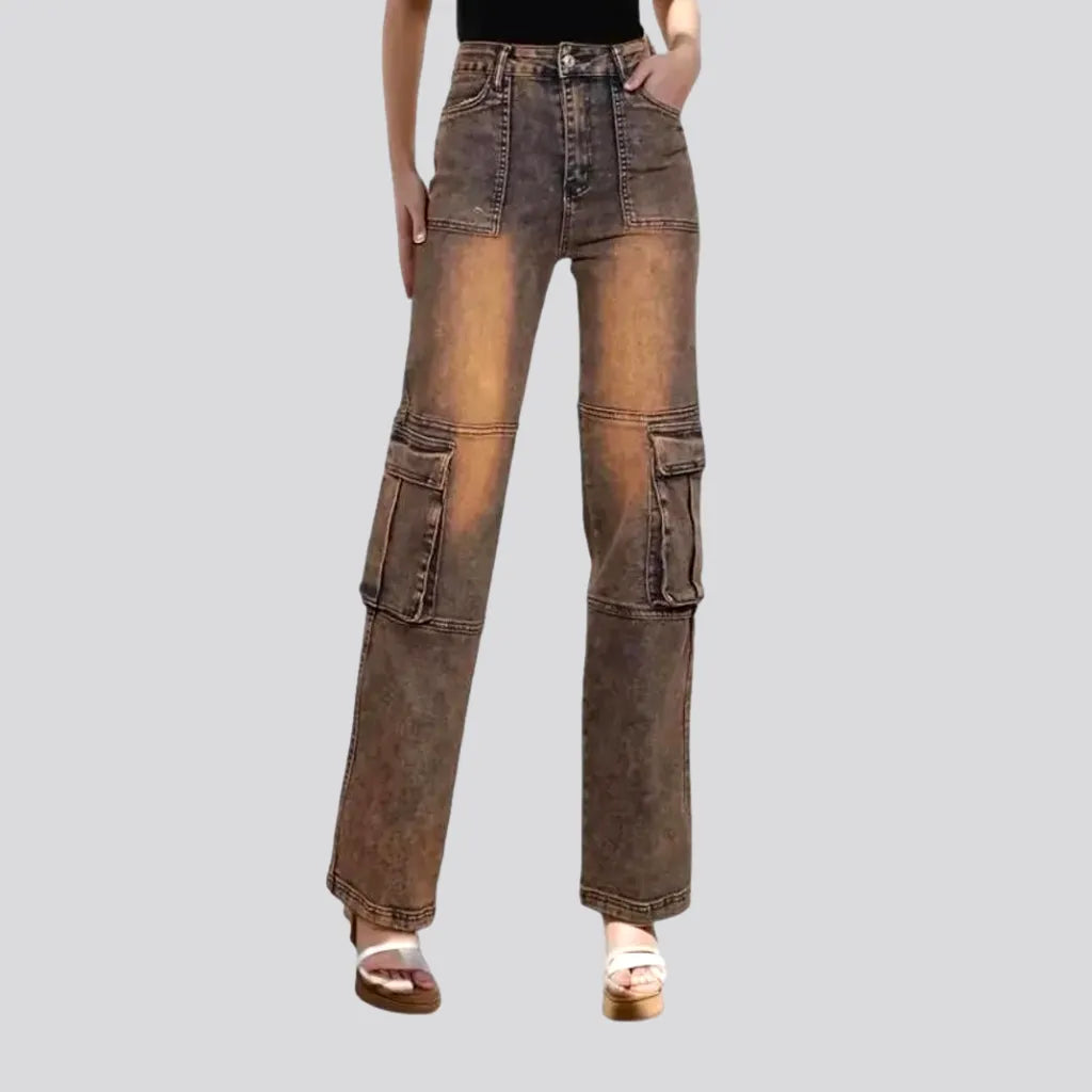 Vintage pattern cargo fit jeans for ladies