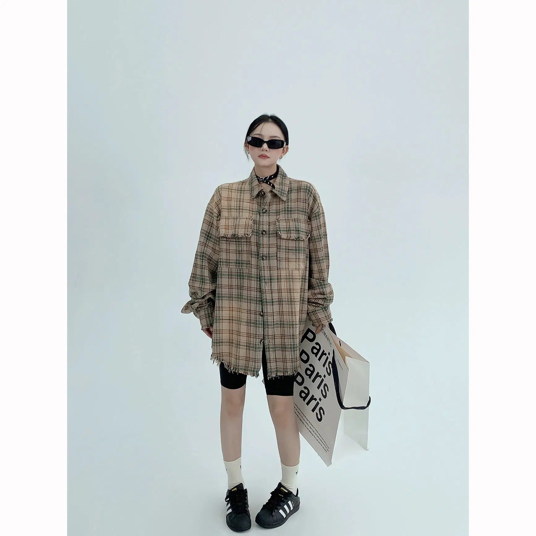 Plaid Oversized Long-Sleeve Shirt