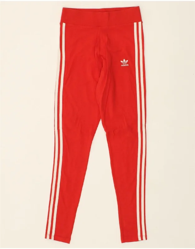 ADIDAS Womens Leggings UK 8 Small Red Cotton