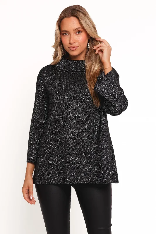 Tassie Cowlneck Lurex Shimmer Knit Sweater - Black