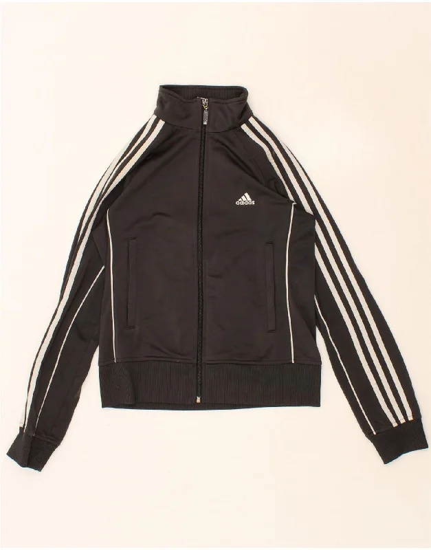 ADIDAS Womens Crop Tracksuit Top Jacket UK 12 Medium Black Polyester