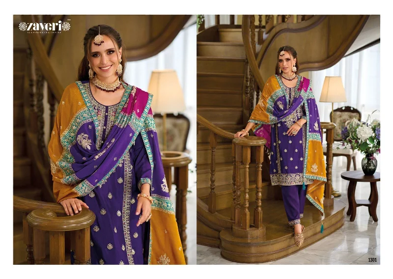 1301 Heavy Chinon with Embroidered Designer Readymade Suit